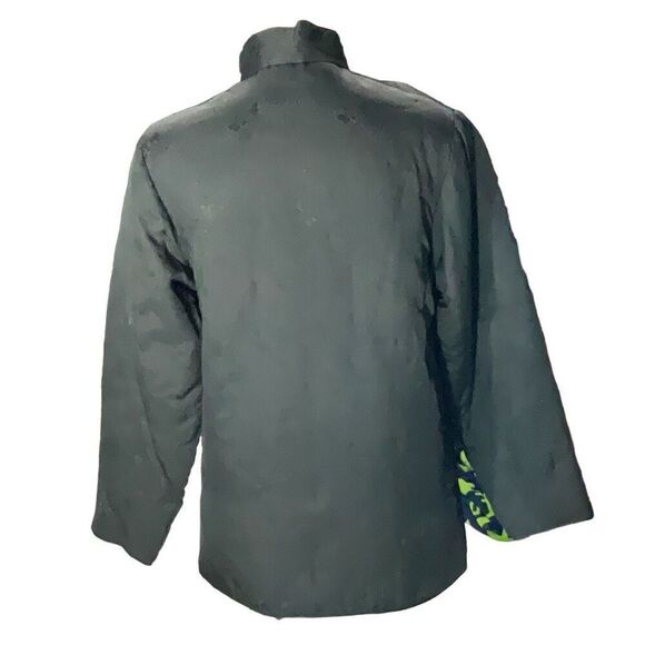 Vintage Plum Blossoms Black Insulated Jacket Long Sleeve Button Down Snaps Sz M - Picture 3 of 8